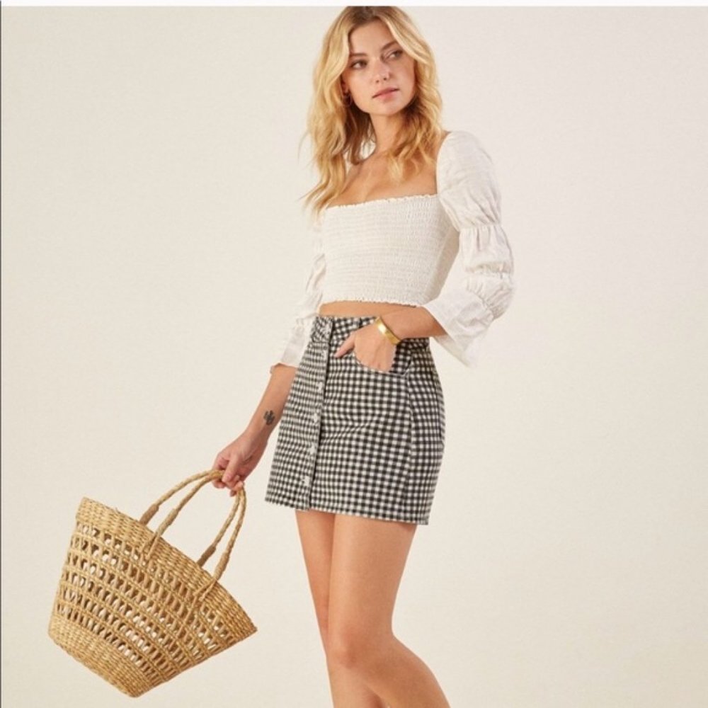 Reformation Bianca Black White Gingham Mini Skirt